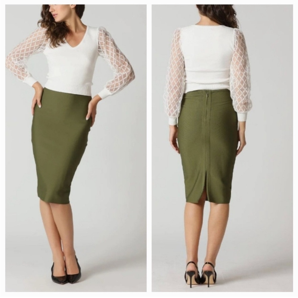 Gracia Olive Green Pencil Skirt